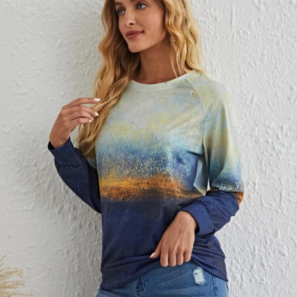 EMERY ROSE Graphic Print Raglan Sleeve Pullover
